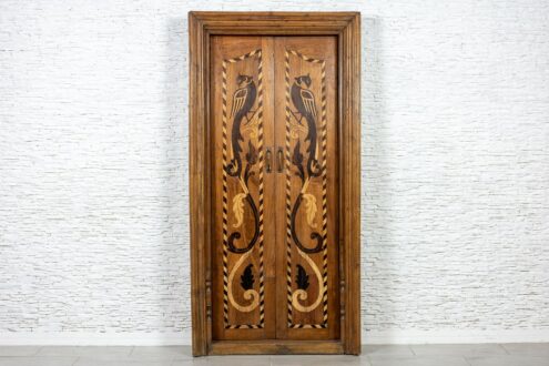 Stare drzwi tekowe z pawiami - Orange Tree meble indyjskie