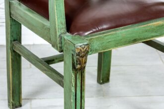 Zielony fotel ze skórą naturalną - Orange Tree meble indyjskie