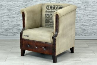 Głęboki fotel płócienno-skórzany "vintage" 1