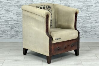 Głęboki fotel płócienno-skórzany "vintage" 3