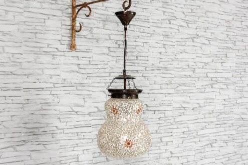 Biała lampa z bursztynowymi kwiatkami śr. 22cm 1