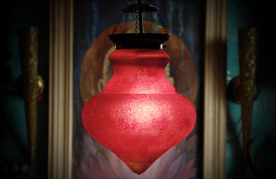 Czerwona lampa z brokatem śr. 27cm 3