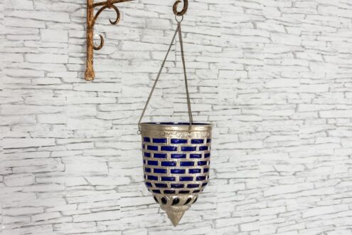 Srebrny lampion z granatowym szkłem śr. 19cm