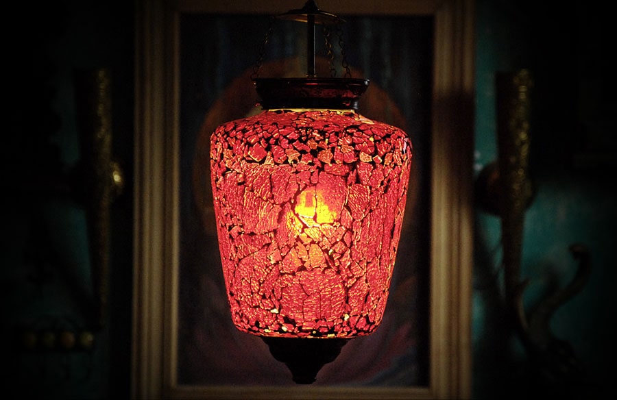 Czerwona lampa ze spękanego szkła śr. 25cm 3