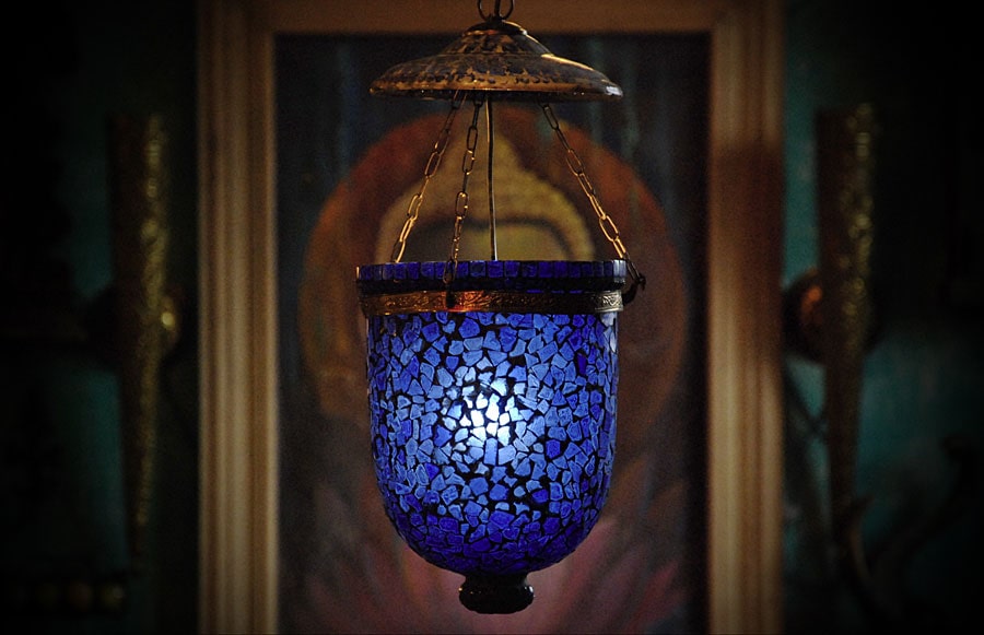 Kobaltowa lampa z łamanym szkłem śr. 20cm 3