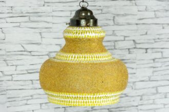 Żółta otwarta lampa z koralikami śr. 27cm 2