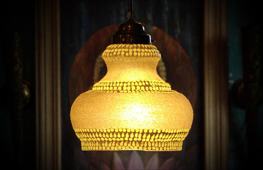Żółta otwarta lampa z koralikami śr. 27cm 3
