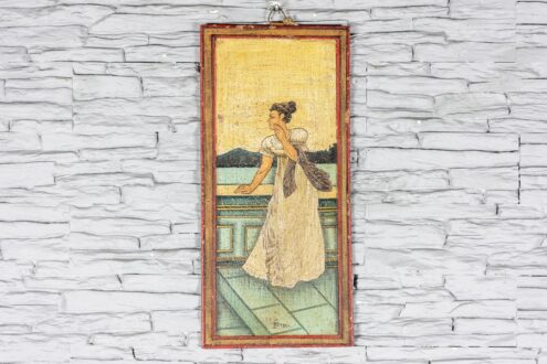 Stary obrazek z damą malowany na blasze 1