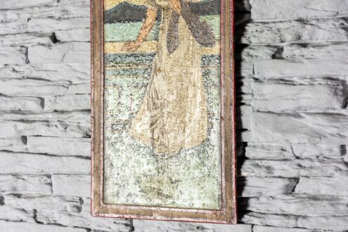 Stary obrazek z damą malowany na blasze 2