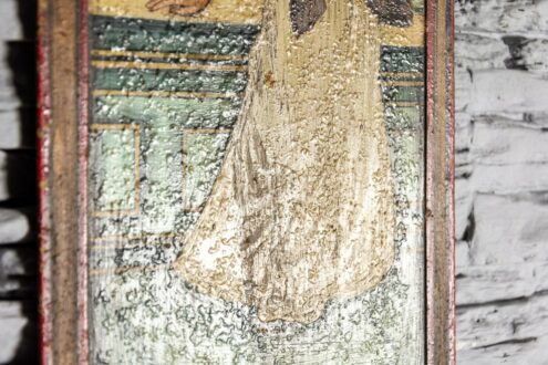Stary obrazek z damą malowany na blasze 3