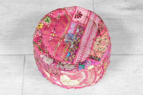 Mały okrągły puf różowy patchwork 2