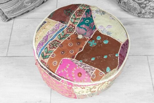 Okrągły puf patchwork haftowany 2