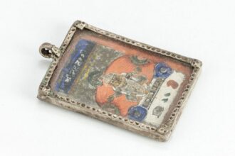 Stary indyjski medalion w srebrze z miniaturką 995 2