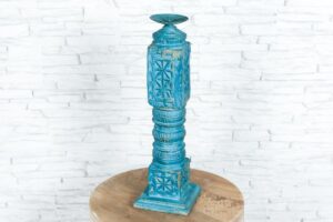 Niebieski świecznik drewniany 39cm 1