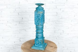 Niebieski świecznik drewniany 39cm 1