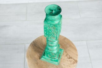 Zielony świecznik drewniany 39cm 2