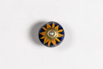 Uchwyt ceramiczny kulka 4cm - kobaltowy z pomarańczowym kwiatkiem 1