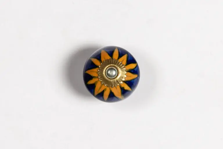 Uchwyt ceramiczny kulka 4cm - kobaltowy z pomarańczowym kwiatkiem 1